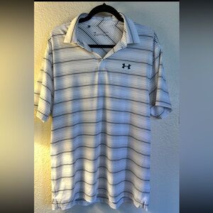 Under Armour Men's Polo Shirt - White with Black Stripes